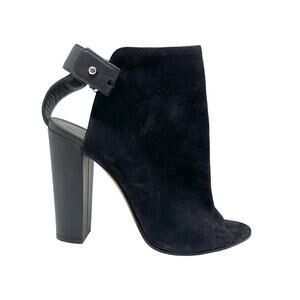 VINCE Addison Black Suede Open-Toe Ankle Boots Booties Heels Italian Leather 7